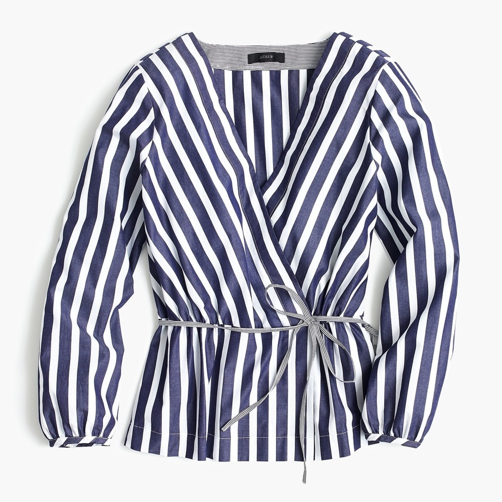 J Crew Petite Striped Faux Wrap Top